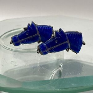 Vintage, Blue resin horse cuff links